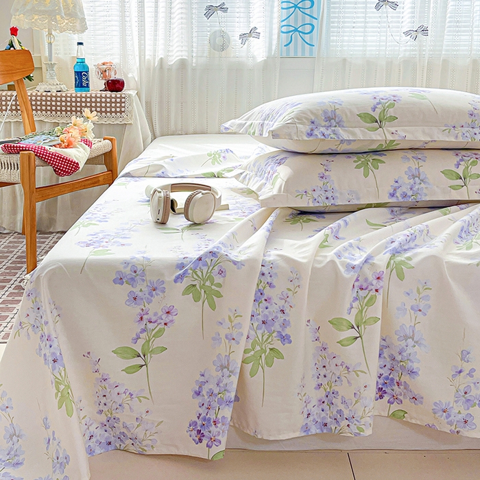 91家纺网 家纺一手货源 找家纺 大柏树 2026新款全棉纯棉13376印花单床单单品床单床单单件 花织梦紫