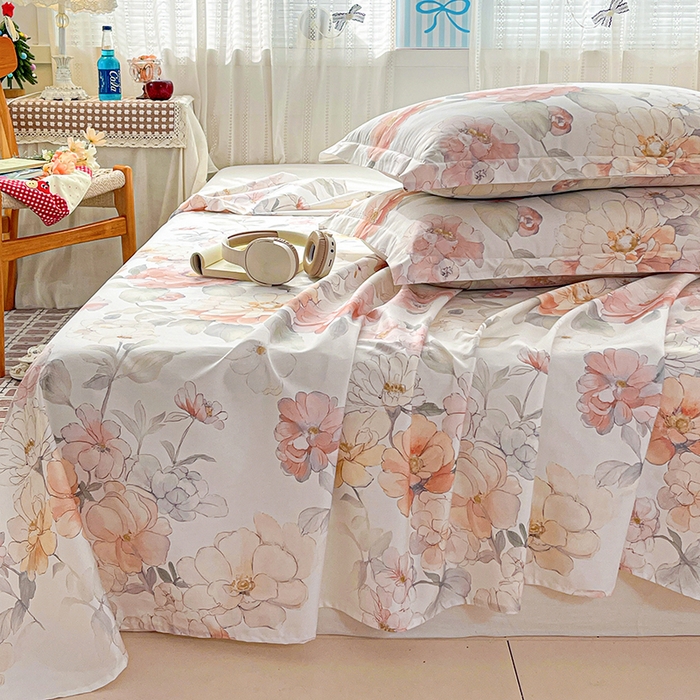 91家纺网 家纺一手货源 找家纺 大柏树 2026新款全棉纯棉13376印花单床单单品床单床单单件 云纱粉