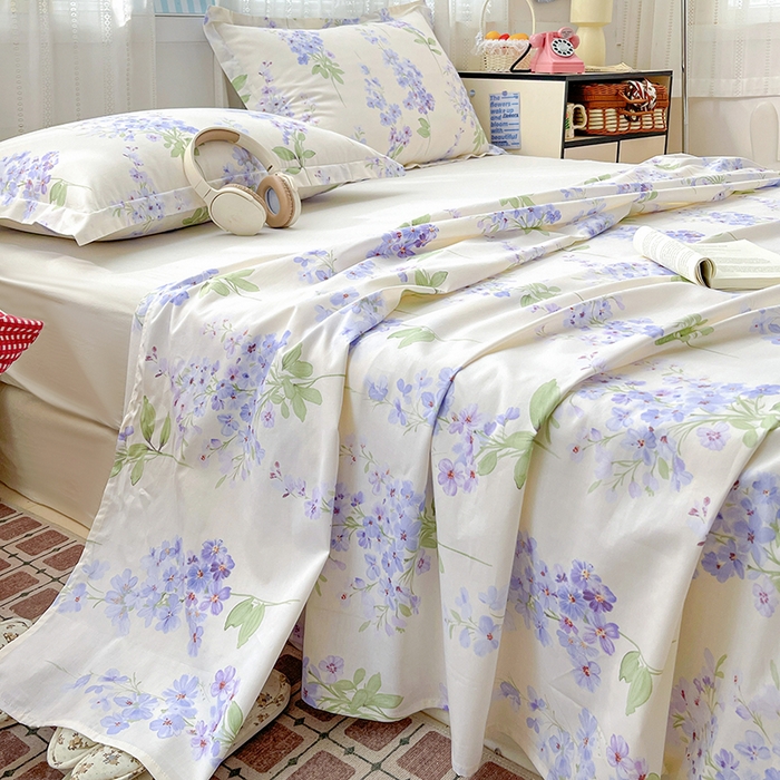 91家纺网 家纺一手货源 找家纺 大柏树 2026新款全棉纯棉13376印花单床单单品床单床单单件 花织梦紫