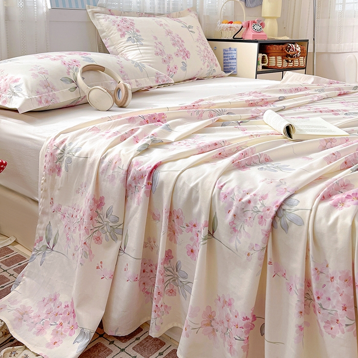 91家纺网 家纺一手货源 找家纺 大柏树 2026新款全棉纯棉13376印花单床单单品床单床单单件 花织梦粉