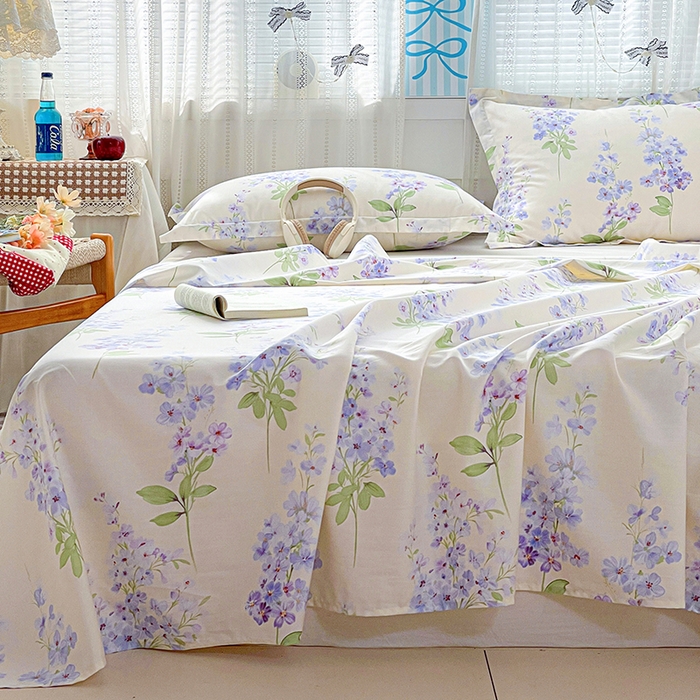 91家纺网 家纺一手货源 找家纺 大柏树 2026新款全棉纯棉13376印花单床单单品床单床单单件 花织梦紫