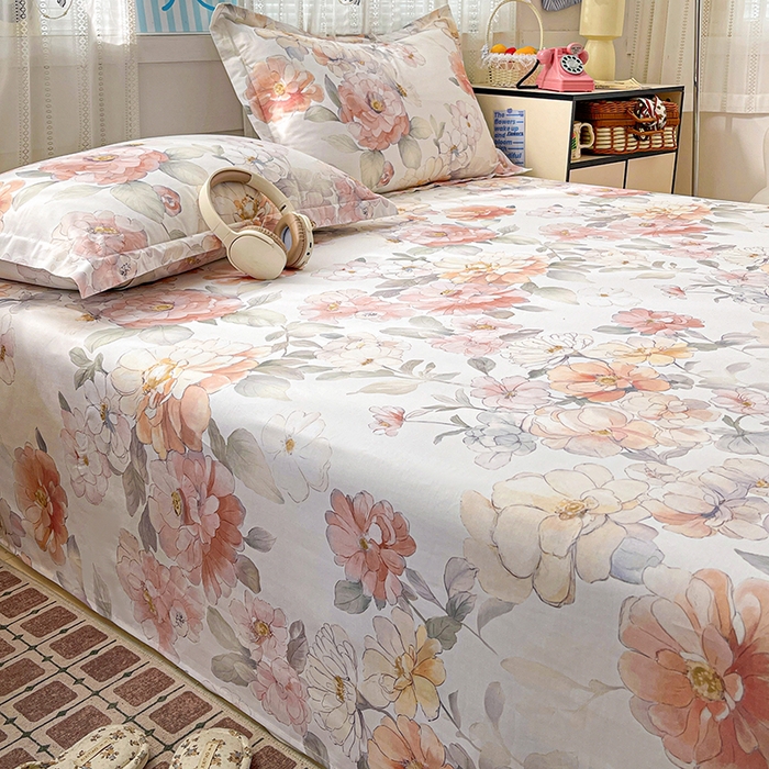 91家纺网 家纺一手货源 找家纺 大柏树 2026新款全棉纯棉13376印花单床单单品床单床单单件 云纱粉