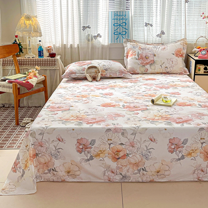 91家纺网 家纺一手货源 找家纺 大柏树 2026新款全棉纯棉13376印花单床单单品床单床单单件 云纱粉