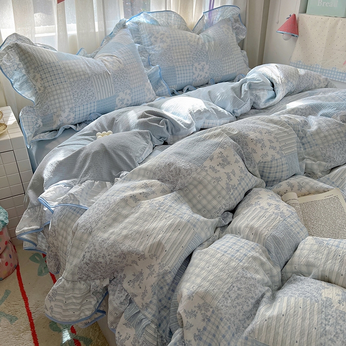 91家纺网 家纺一手货源 找家纺 （总）睡美美家纺 2026新款皱皱纱肤感花边四件套