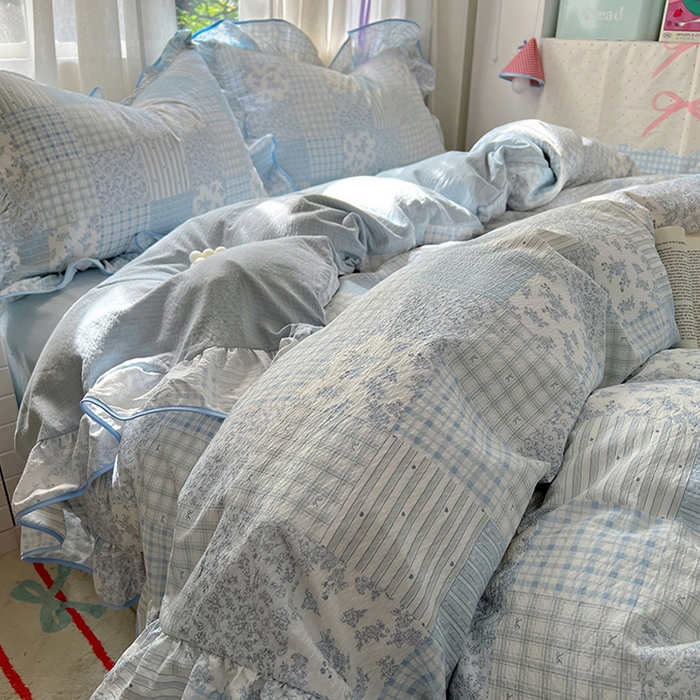 91家纺网 家纺一手货源 找家纺 （总）睡美美家纺 2026新款皱皱纱肤感花边四件套