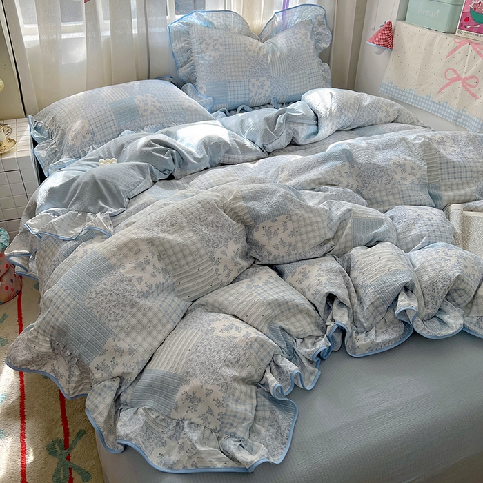 91家纺网 家纺一手货源 找家纺 （总）睡美美家纺 2026新款皱皱纱肤感花边四件套