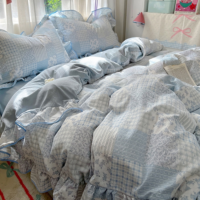 91家纺网 家纺一手货源 找家纺 （总）睡美美家纺 2026新款皱皱纱肤感花边四件套