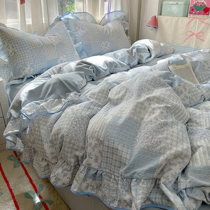 91家纺网 家纺一手货源 找家纺 （总）睡美美家纺 2026新款皱皱纱肤感花边四件套