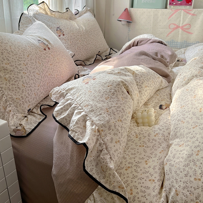 91家纺网 家纺一手货源 找家纺 睡美美家纺 2026新款皱皱纱肤感花边四件套 桃乐丝