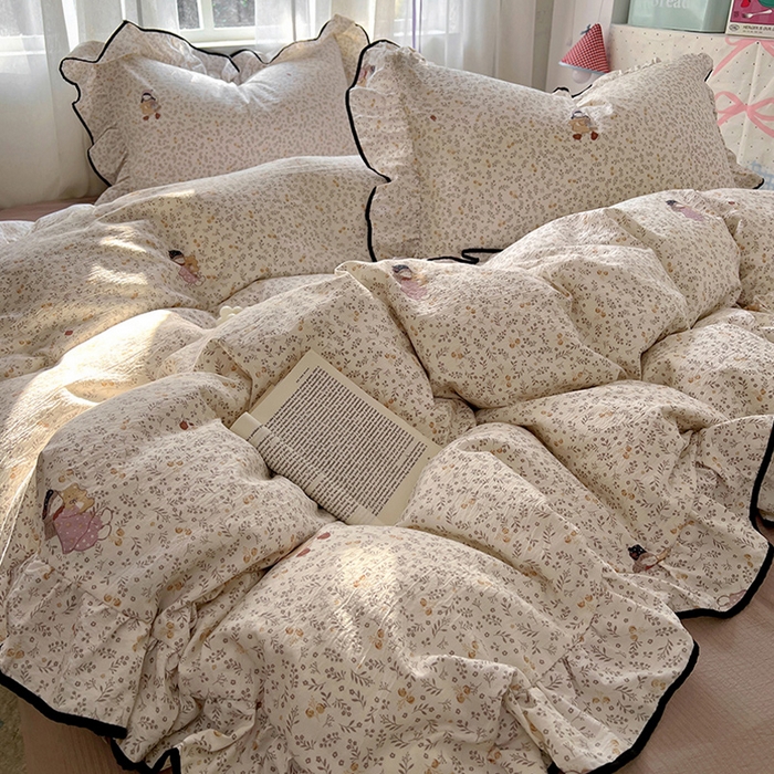 91家纺网 家纺一手货源 找家纺 睡美美家纺 2026新款皱皱纱肤感花边四件套 桃乐丝