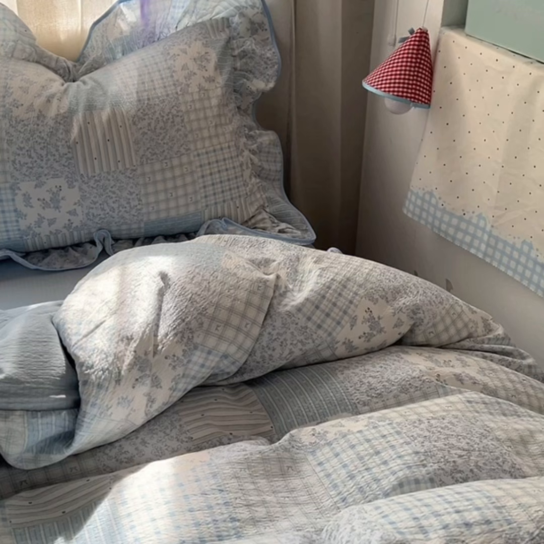 91家纺网 家纺一手货源 找家纺 （总）睡美美家纺 2026新款皱皱纱肤感花边四件套