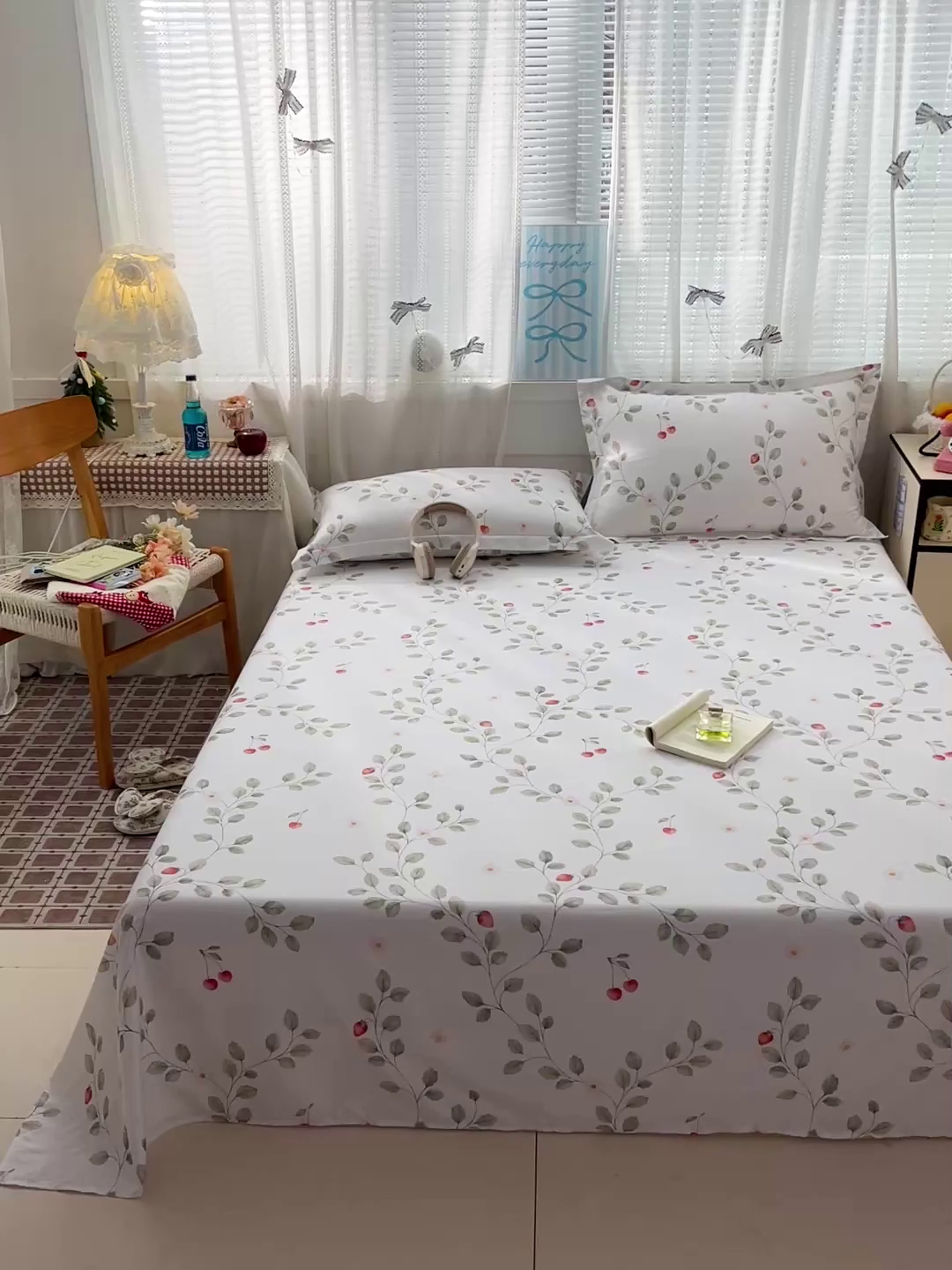 91家纺网 家纺一手货源 找家纺 大柏树 2026新款全棉纯棉13376印花单床单单品床单床单单件 花自红-绿