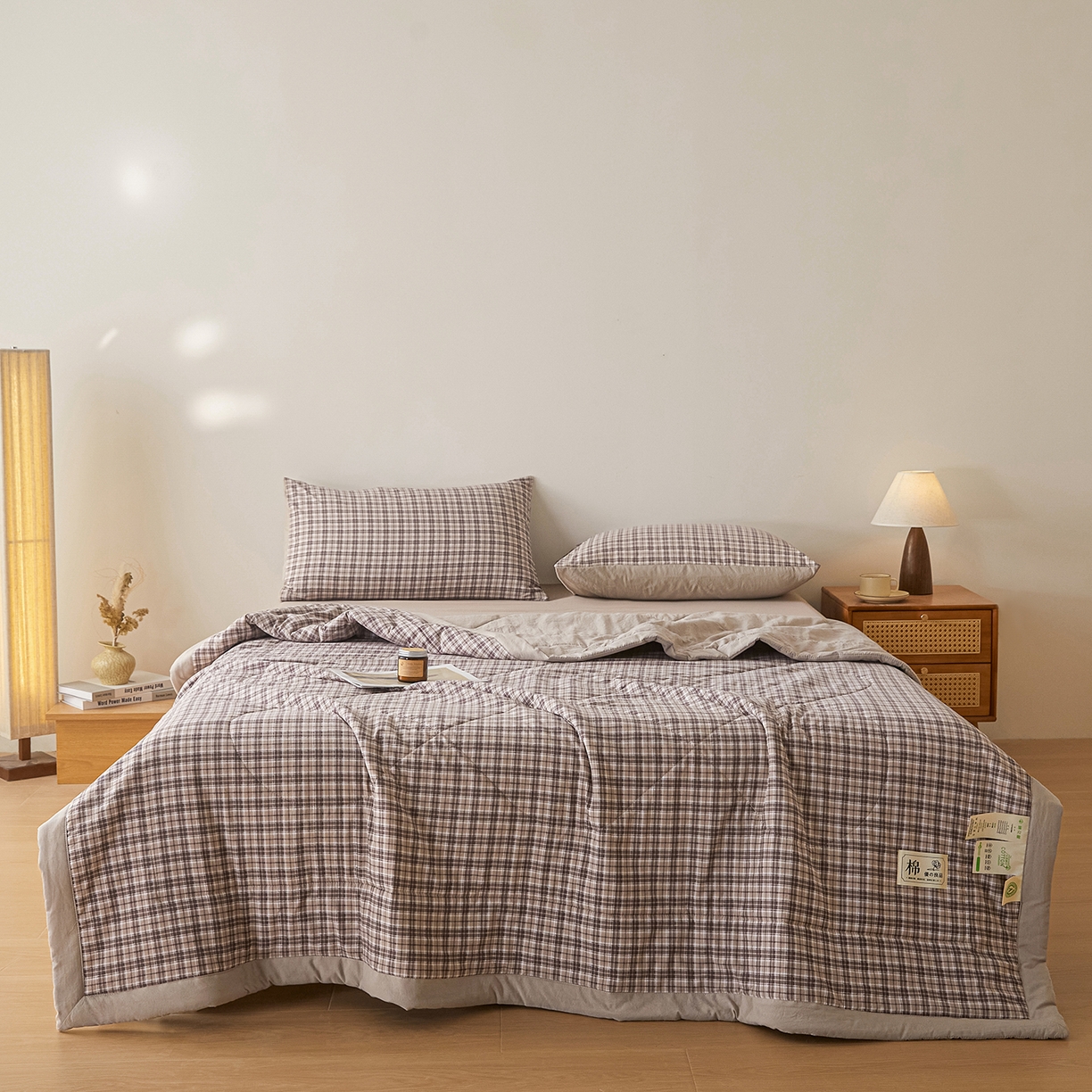 91家纺网 家纺一手货源 找家纺 寐眠 2026新款水洗棉花夏被夏凉被空调被 芋泥奶咖