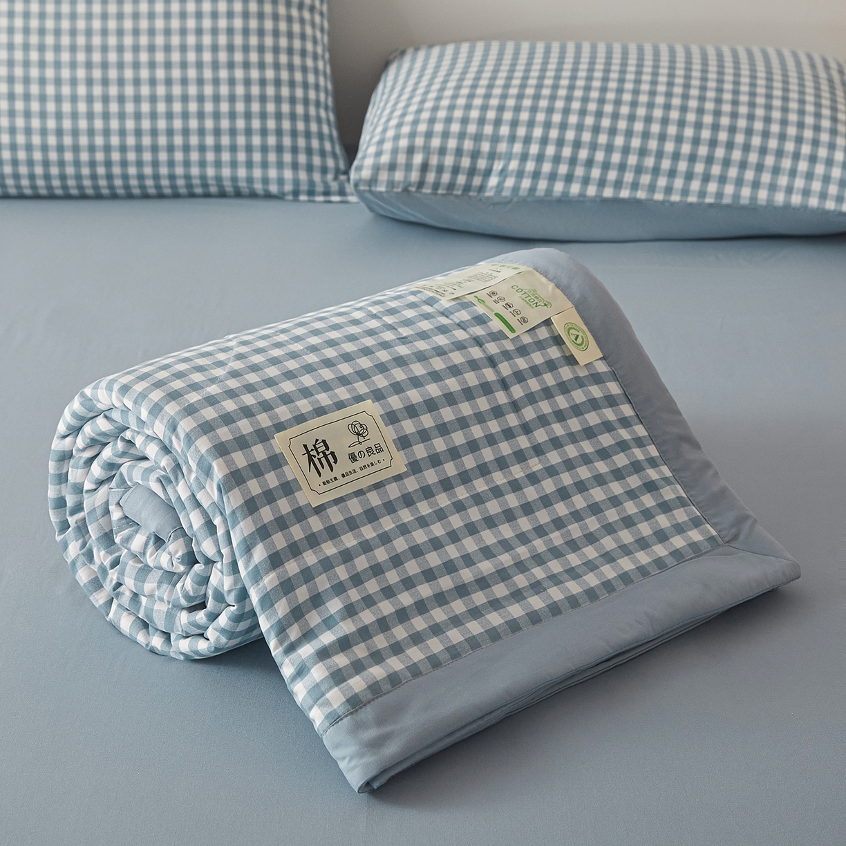91家纺网 家纺一手货源 找家纺 寐眠 2026新款水洗棉花夏被夏凉被空调被 冰蓝小格