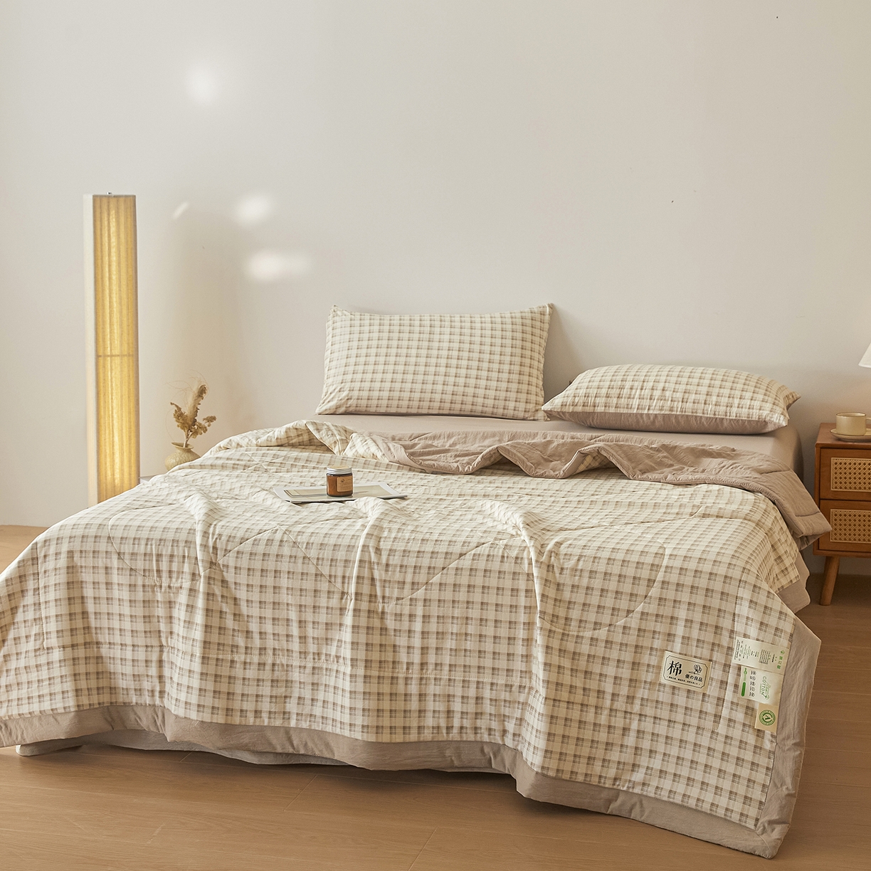 91家纺网 家纺一手货源 找家纺 寐眠 2026新款水洗棉花夏被夏凉被空调被 燕麦小方