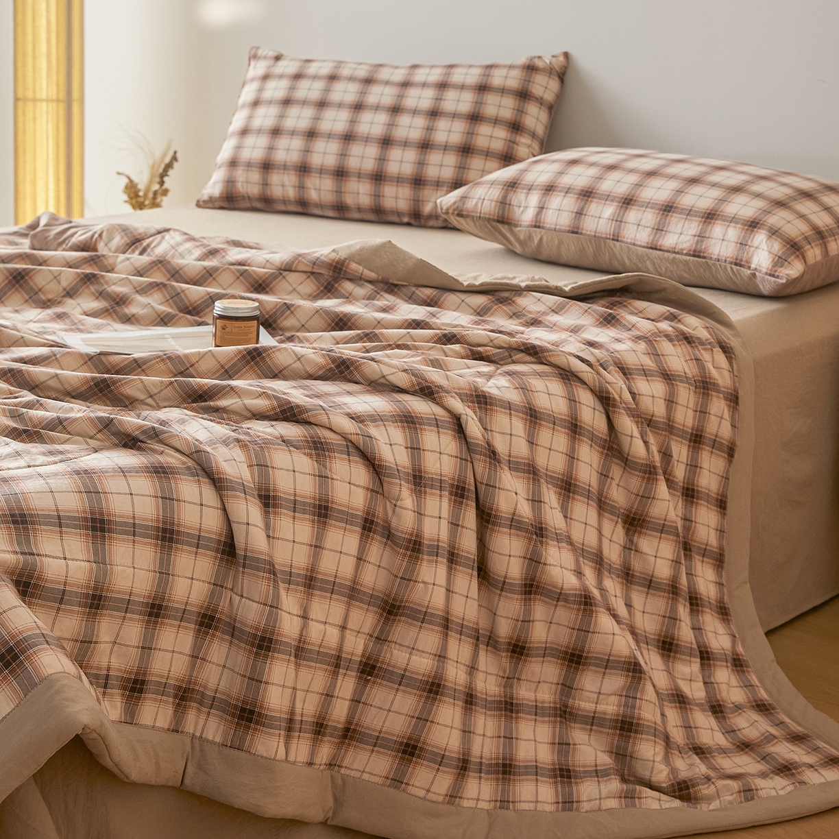 91家纺网 家纺一手货源 找家纺 寐眠 2026新款水洗棉花夏被夏凉被空调被 拿铁细格