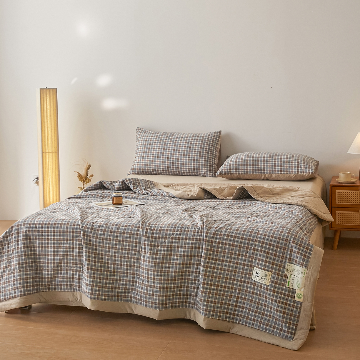 91家纺网 家纺一手货源 找家纺 寐眠 2026新款水洗棉花夏被夏凉被空调被 亚麻蓝调