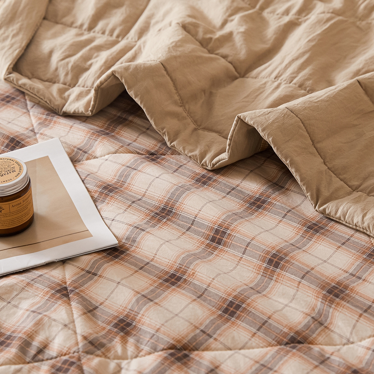 91家纺网 家纺一手货源 找家纺 寐眠 2026新款水洗棉花夏被夏凉被空调被 拿铁细格