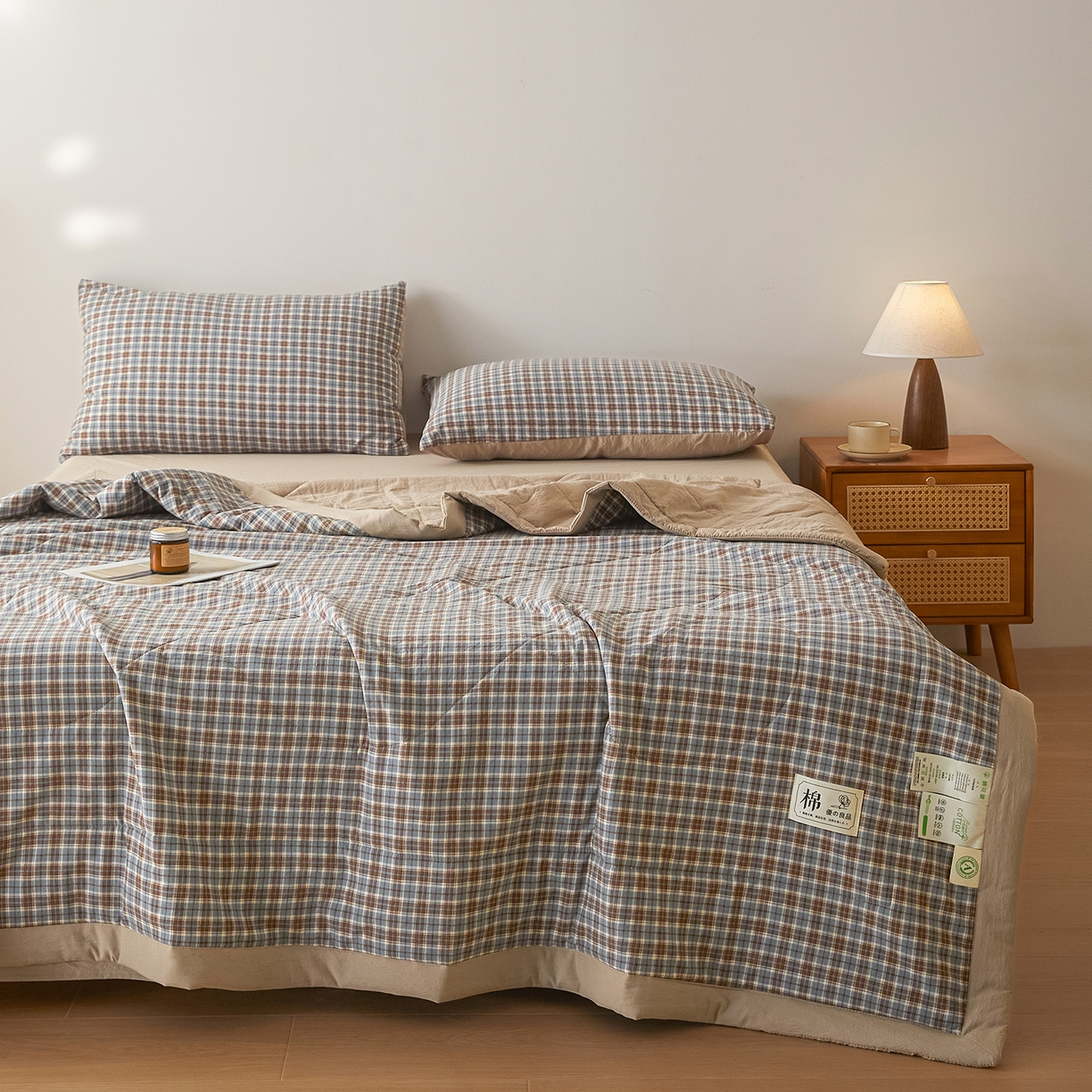 91家纺网 家纺一手货源 找家纺 寐眠 2026新款水洗棉花夏被夏凉被空调被 亚麻蓝调