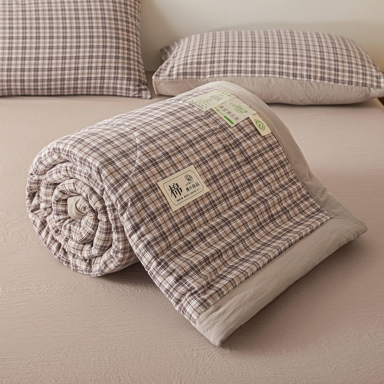 91家纺网 家纺一手货源 找家纺 寐眠 2026新款水洗棉花夏被夏凉被空调被 芋泥奶咖