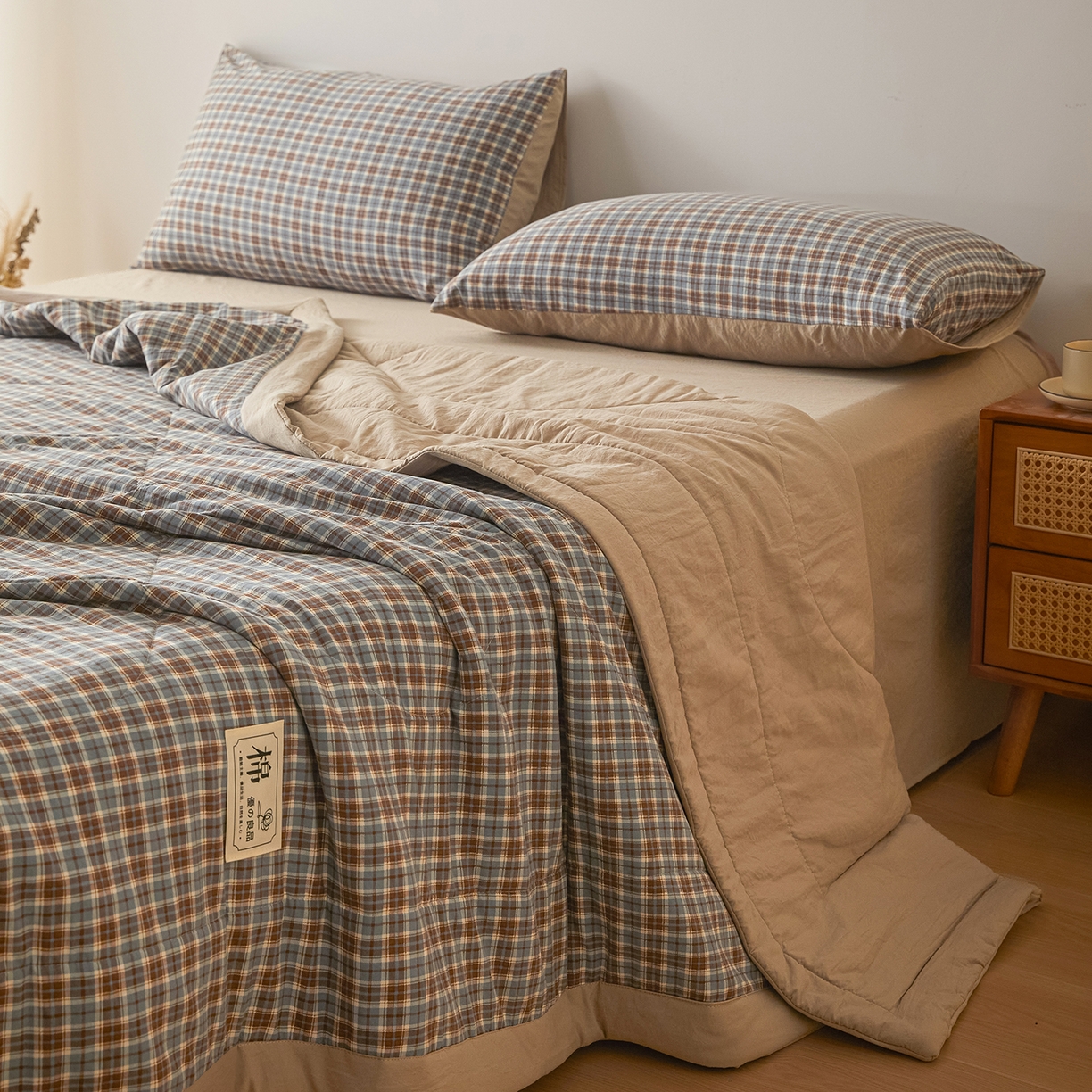 91家纺网 家纺一手货源 找家纺 寐眠 2026新款水洗棉花夏被夏凉被空调被 亚麻蓝调