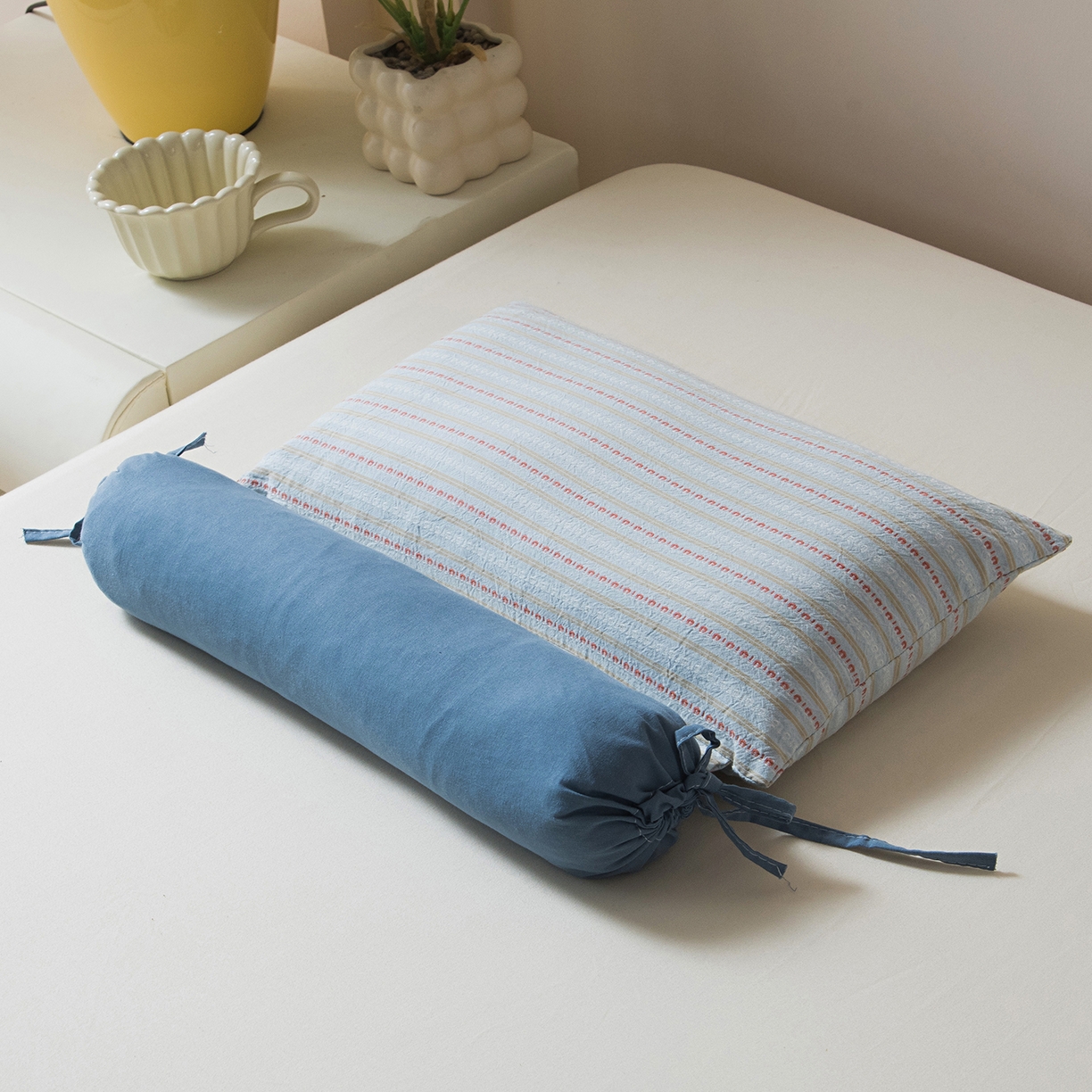 91家纺网 家纺一手货源 找家纺 莉迪娅 2026新款全棉立体条纹荞麦枕枕头枕芯 条纹蓝