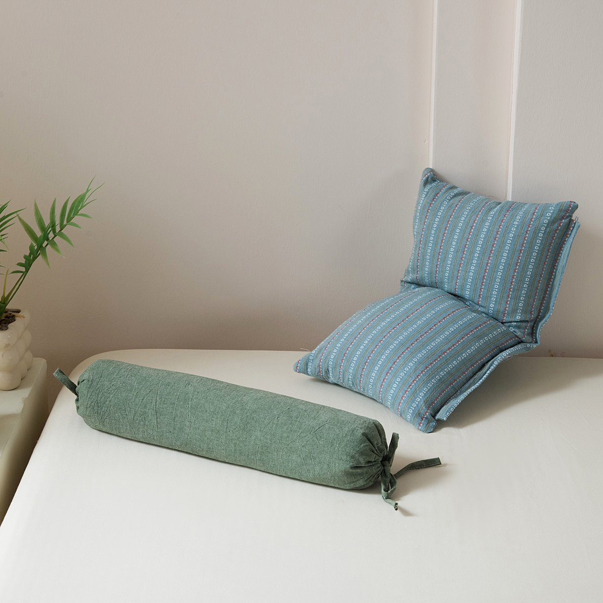 91家纺网 家纺一手货源 找家纺 莉迪娅 2026新款全棉立体条纹荞麦枕枕头枕芯 条纹绿