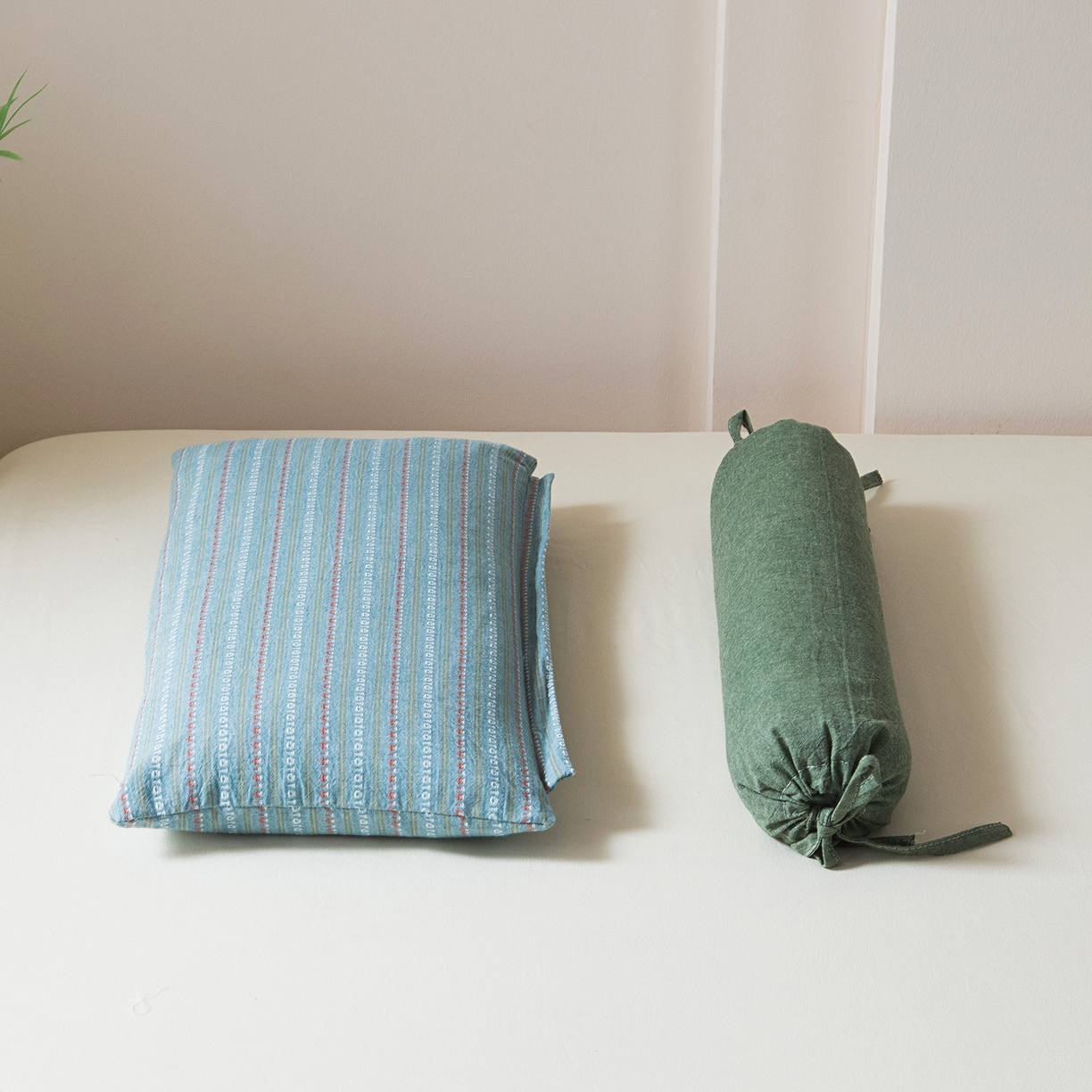 91家纺网 家纺一手货源 找家纺 莉迪娅 2026新款全棉立体条纹荞麦枕枕头枕芯 条纹绿