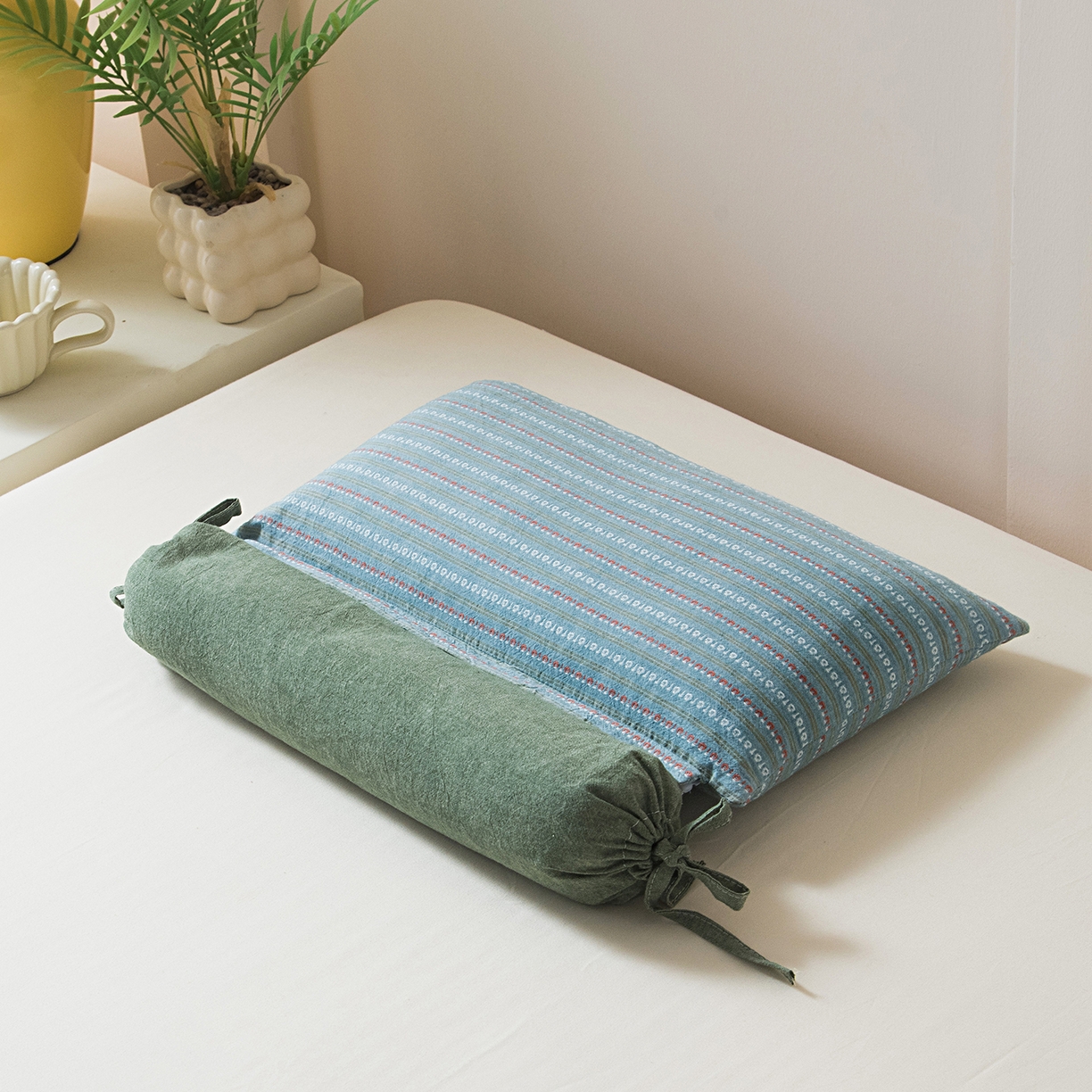 91家纺网 家纺一手货源 找家纺 莉迪娅 2026新款全棉立体条纹荞麦枕枕头枕芯 条纹绿