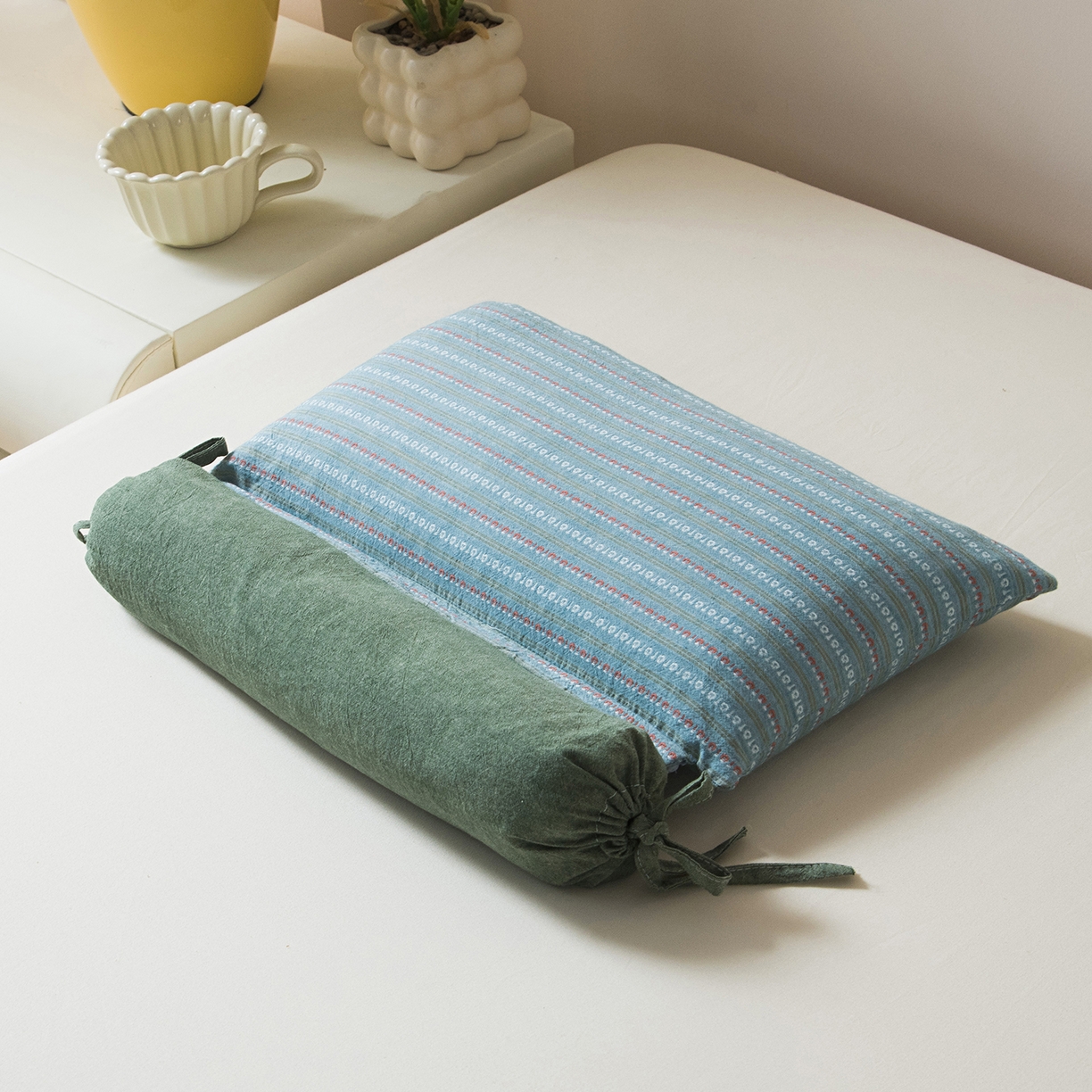 91家纺网 家纺一手货源 找家纺 莉迪娅 2026新款全棉立体条纹荞麦枕枕头枕芯 条纹绿