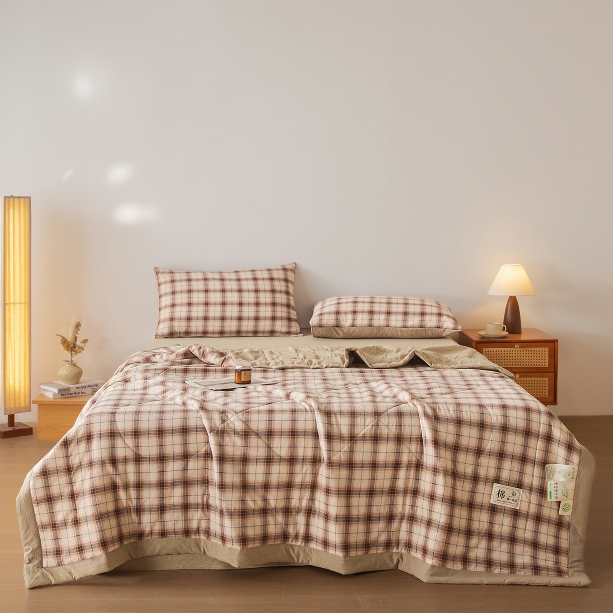 91家纺网 家纺一手货源 找家纺 寐眠 2026新款水洗棉花夏被夏凉被空调被 拿铁细格