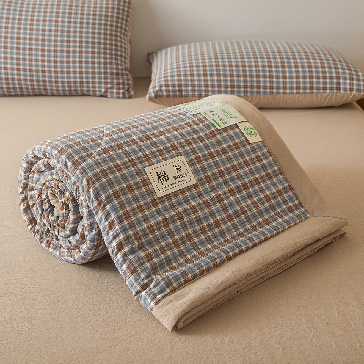 91家纺网 家纺一手货源 找家纺 寐眠 2026新款水洗棉花夏被夏凉被空调被 亚麻蓝调