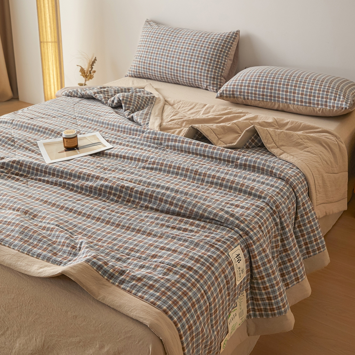 91家纺网 家纺一手货源 找家纺 寐眠 2026新款水洗棉花夏被夏凉被空调被 亚麻蓝调