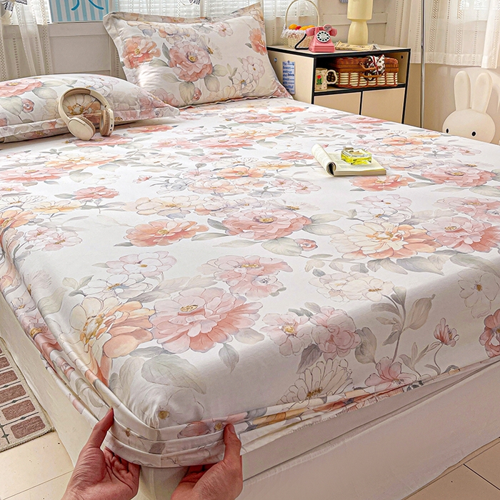 91家纺网 家纺一手货源 找家纺 大柏树 2026新款全棉纯棉13376印花单床笠单品床笠床笠单件 云纱粉