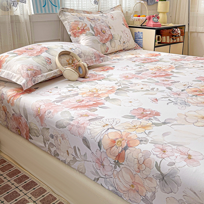 91家纺网 家纺一手货源 找家纺 大柏树 2026新款全棉纯棉13376印花单床笠单品床笠床笠单件 云纱粉