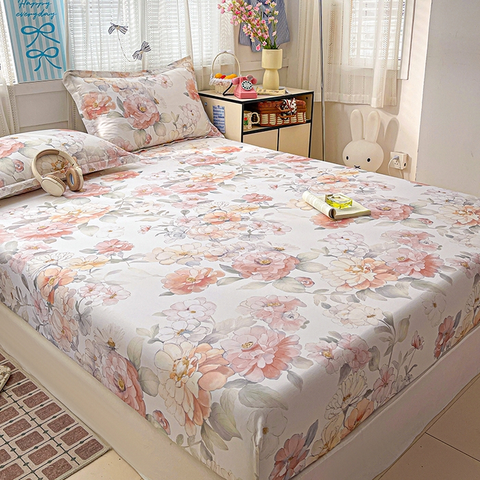 91家纺网 家纺一手货源 找家纺 大柏树 2026新款全棉纯棉13376印花单床笠单品床笠床笠单件 云纱粉