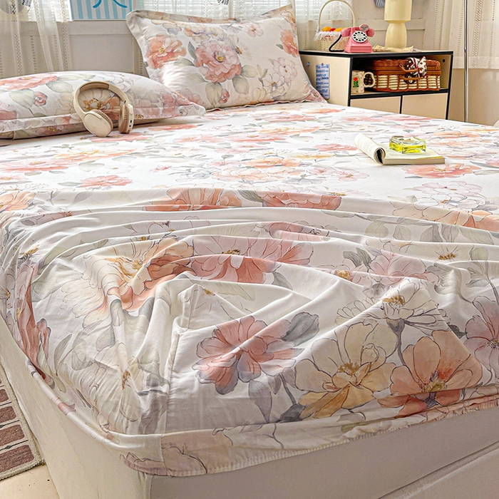 91家纺网 家纺一手货源 找家纺 大柏树 2026新款全棉纯棉13376印花单床笠单品床笠床笠单件 云纱粉