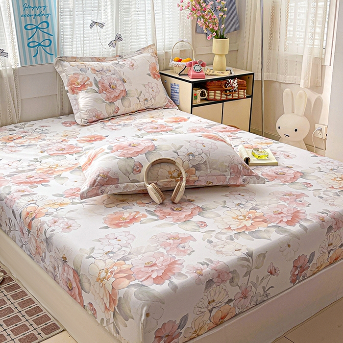 91家纺网 家纺一手货源 找家纺 大柏树 2026新款全棉纯棉13376印花单床笠单品床笠床笠单件 云纱粉