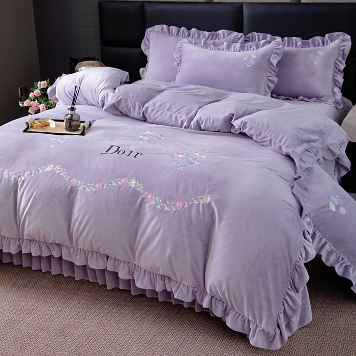 莉迪娅 2026新款宝宝绒绣花床盖四件套婴儿绒纯色牛奶绒-Do系列 Do-香芋紫