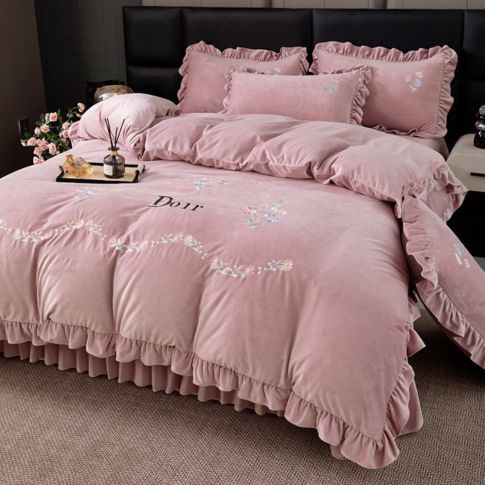 莉迪娅 2026新款宝宝绒绣花床盖四件套婴儿绒纯色牛奶绒-Do系列 Do-豆沙