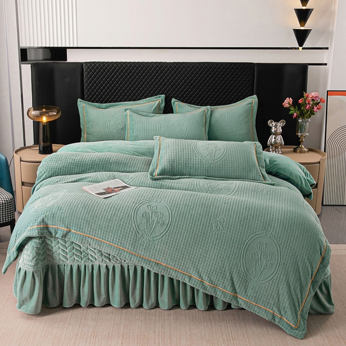 91家纺网 家纺一手货源 找家纺 莉迪娅 2026新款立体雕花牛奶绒床盖四件套-轻奢花语 轻奢花语-蔚蓝