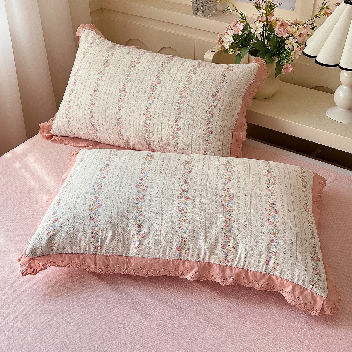 91家纺网 家纺一手货源 找家纺 瑞禾家纺 2026新款彩色花边木棉皱皱纱夏被四件套 扶摇