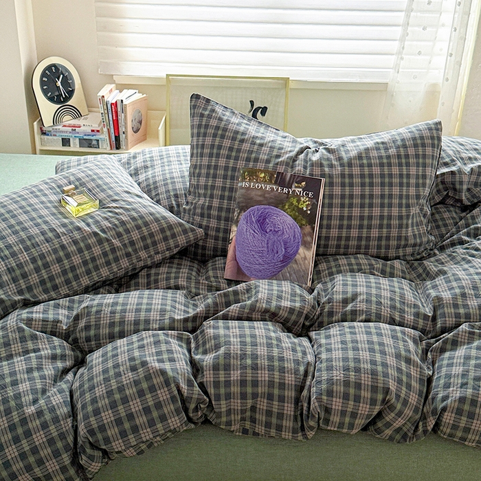 91家纺网 家纺一手货源 找家纺 大柏树 2026新款全棉纯棉水洗棉四件套 维尼蓝