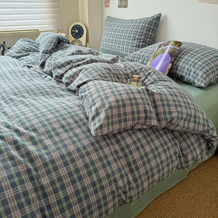 91家纺网 家纺一手货源 找家纺 大柏树 2026新款全棉纯棉水洗棉四件套 维尼蓝