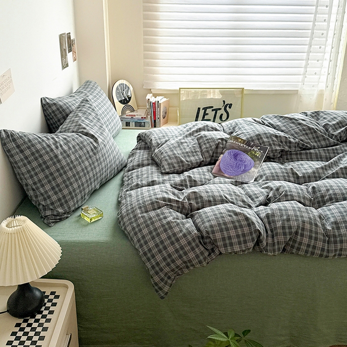 91家纺网 家纺一手货源 找家纺 大柏树 2026新款全棉纯棉水洗棉四件套 维尼蓝