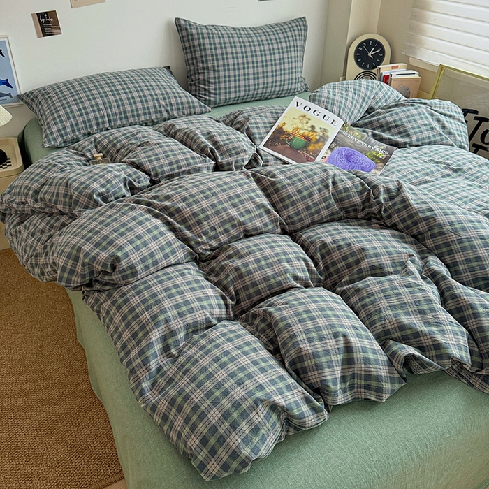 91家纺网 家纺一手货源 找家纺 大柏树 2026新款全棉纯棉水洗棉四件套 维尼蓝