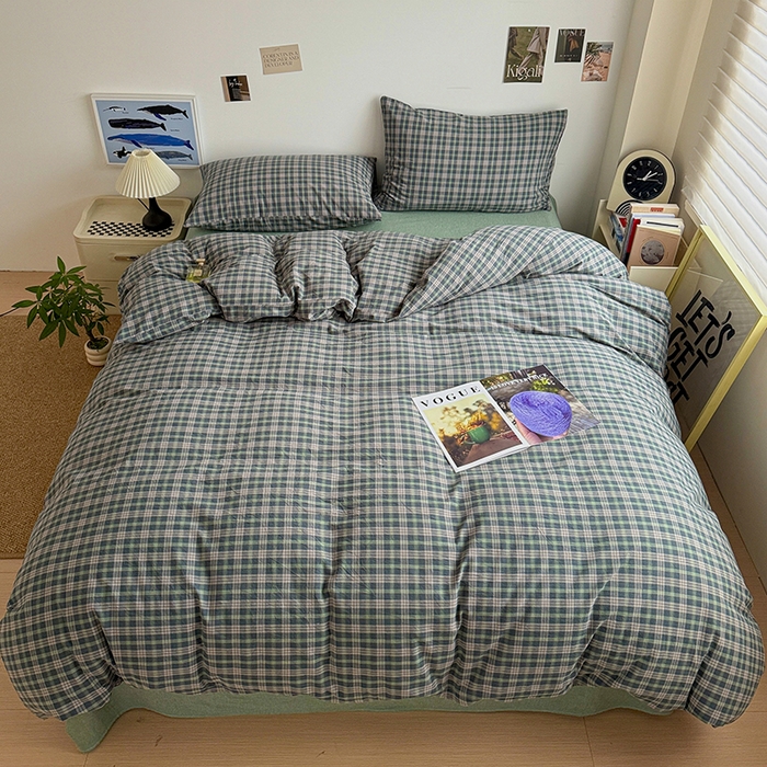 91家纺网 家纺一手货源 找家纺 大柏树 2026新款全棉纯棉水洗棉四件套 维尼蓝