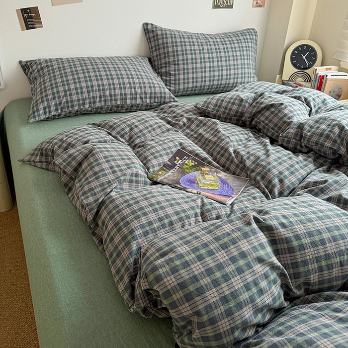 91家纺网 家纺一手货源 找家纺 大柏树 2026新款全棉纯棉水洗棉四件套 维尼蓝