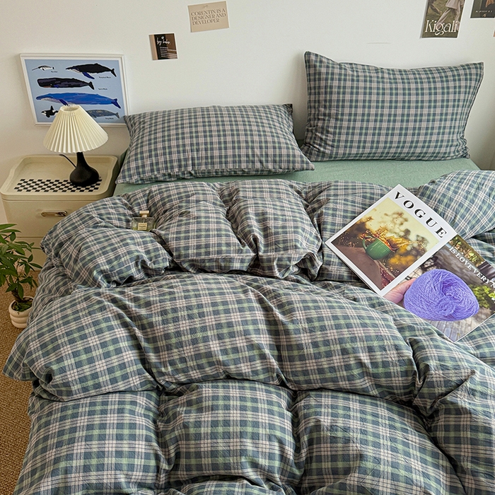 91家纺网 家纺一手货源 找家纺 大柏树 2026新款全棉纯棉水洗棉四件套 维尼蓝