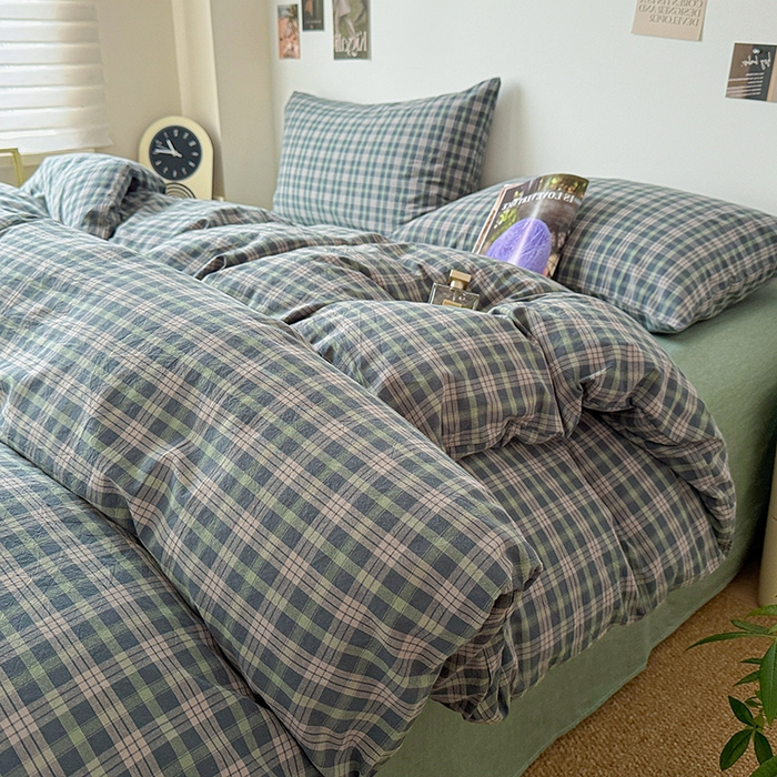 91家纺网 家纺一手货源 找家纺 大柏树 2026新款全棉纯棉水洗棉四件套 维尼蓝